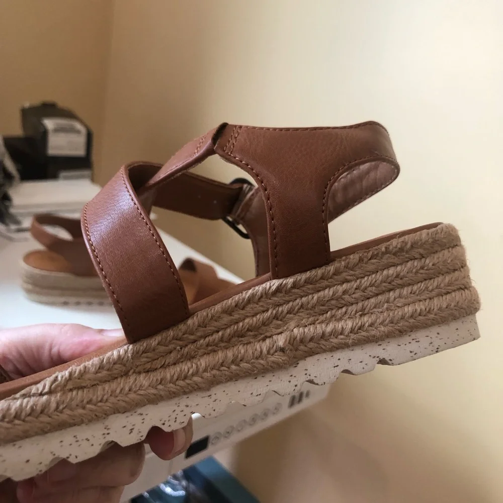 Lucky Brand Brown Espadrille Wedge Platform Sandals Leather Size 7